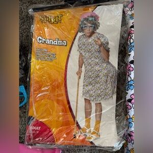 Spirit Grandma Costume with Floral Dress and Blue Glasses